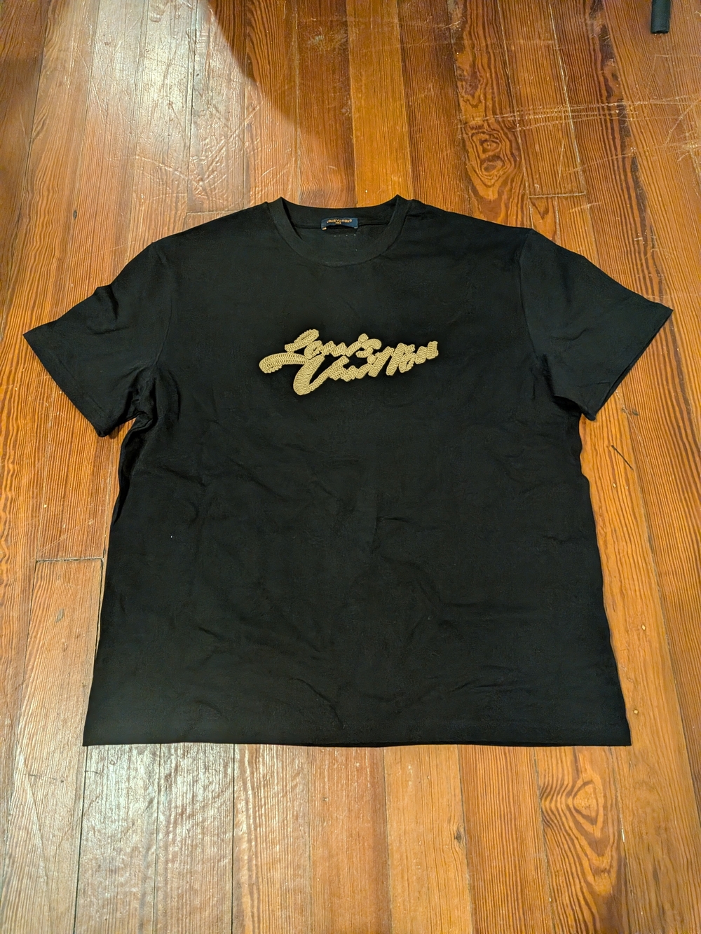 AUTHENTIC SS26 Pharrell Louis Vuitton Black Embroidered Signature T-Shirt